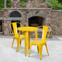 Flash Furniture CH-51080TH-2-18CAFE-YL-GG 24" Round Metal Table Set with Cafe Chairs in Yellow